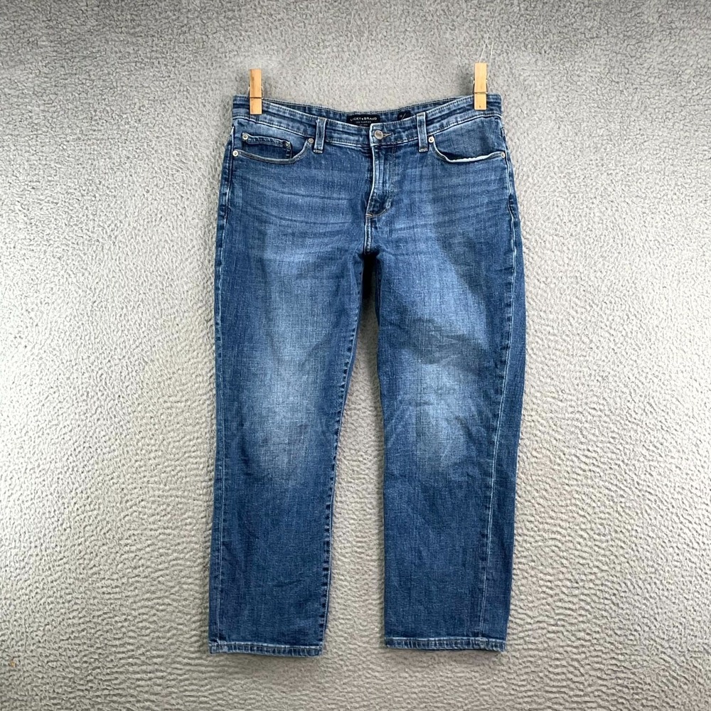 Lucky Brand Sweet Crop Jeans Womens 34x24.5* Blue Whisker Denim Skate Streetwear